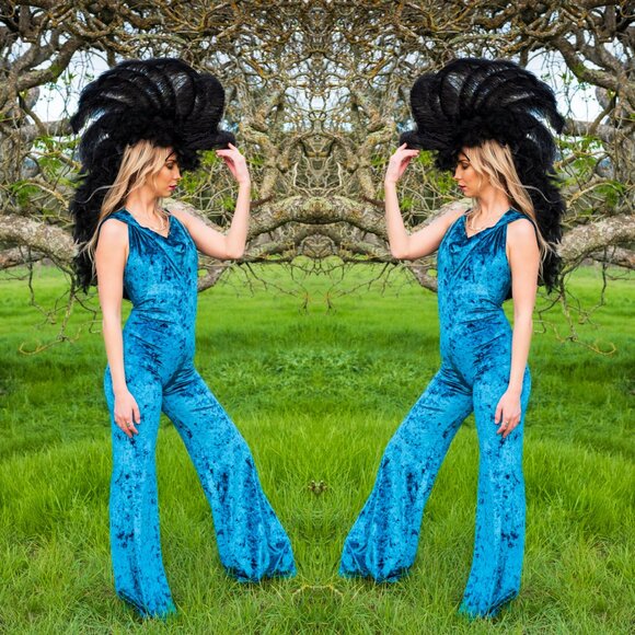 Teal Velvet Hooded Jumpsuit - Warrior Within De… - Picture 2 of 2